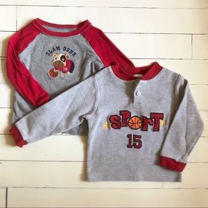 Two 24M long sleeved basketball themed shirts